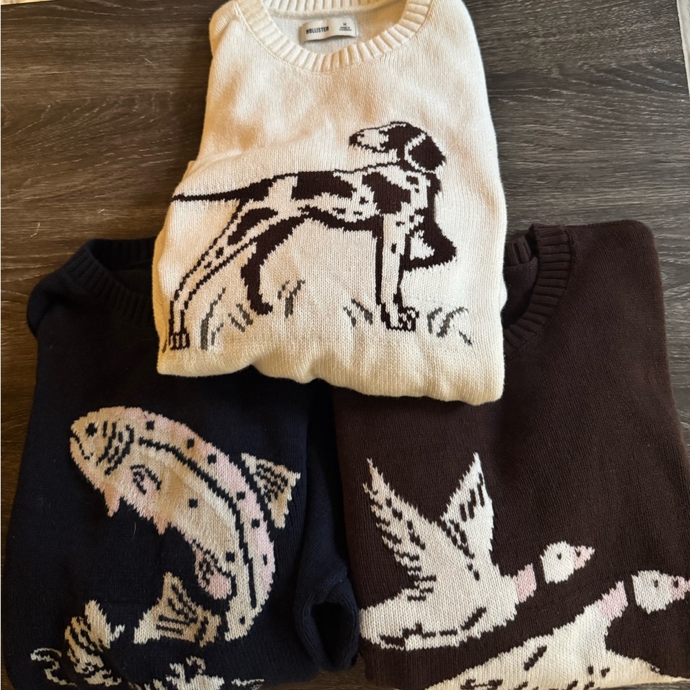 Hollister Fish, Dog and Duck Crewneck Sweaters Bundle